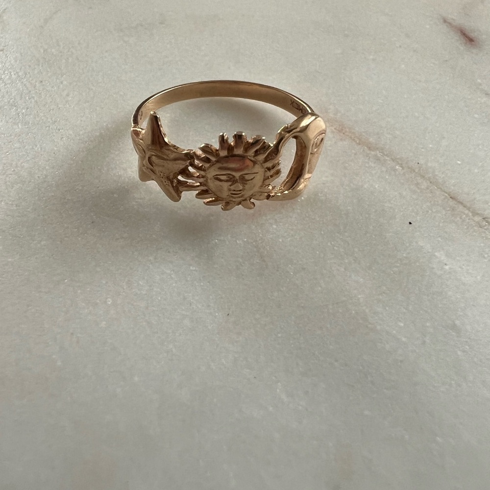 14K Gold Star Sun Moon Ring - Picture 3 of 7